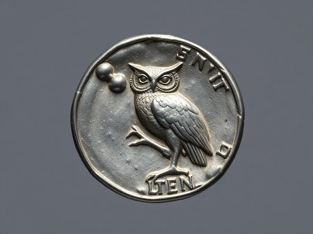 Ancient Greek silver tetradrachm with owl of Athena, high re